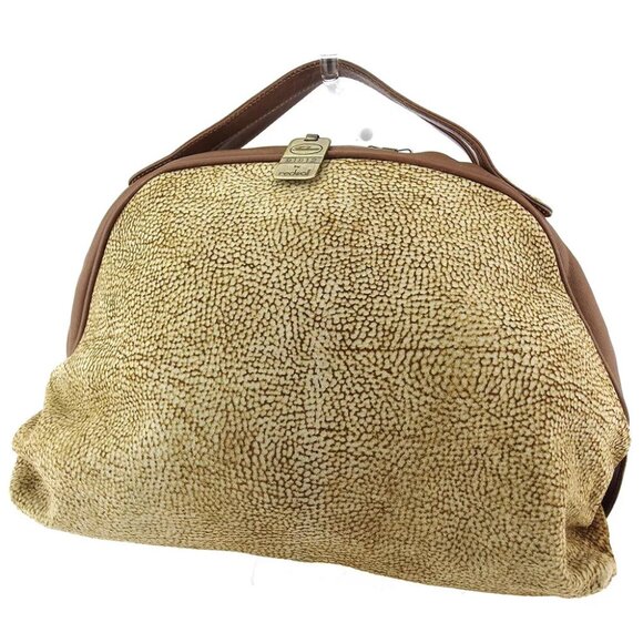 BORBONESE handbag quail pattern beige suede ?~ leather Authentic